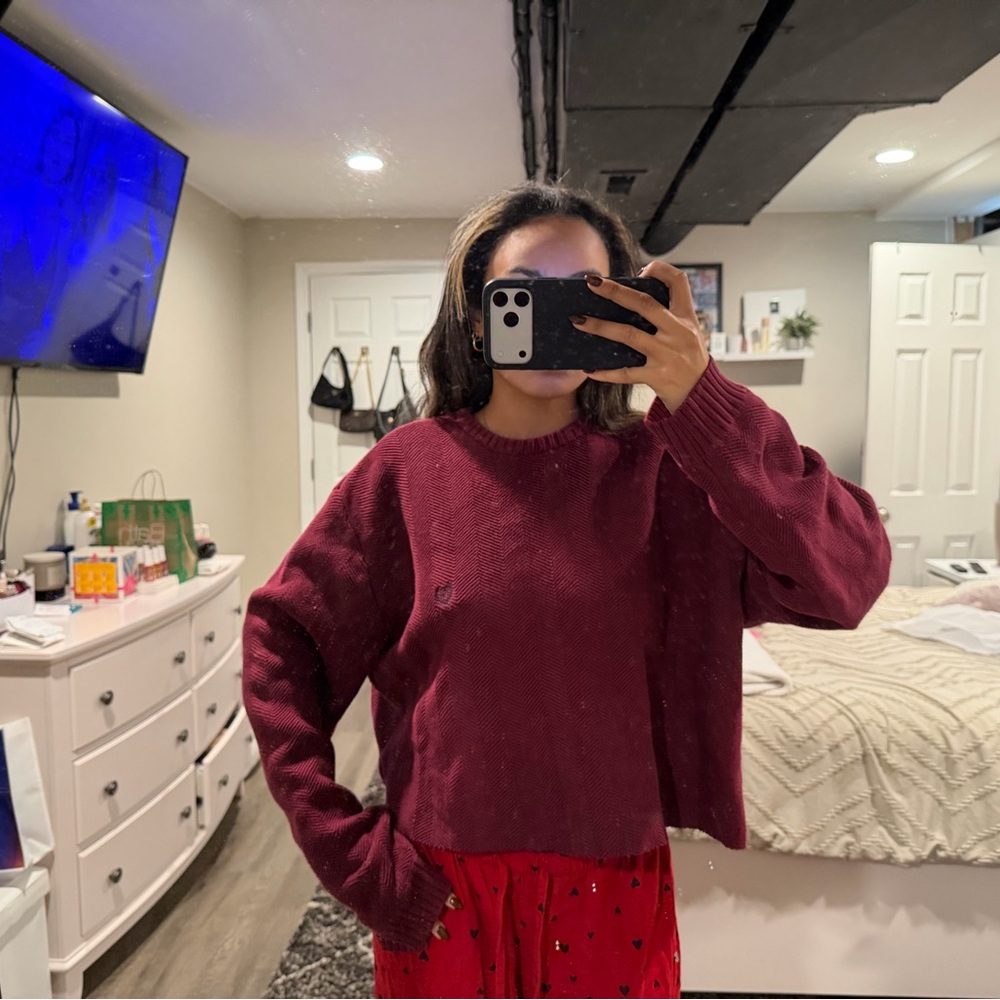 Chaps Red DIY Cropped Sweater